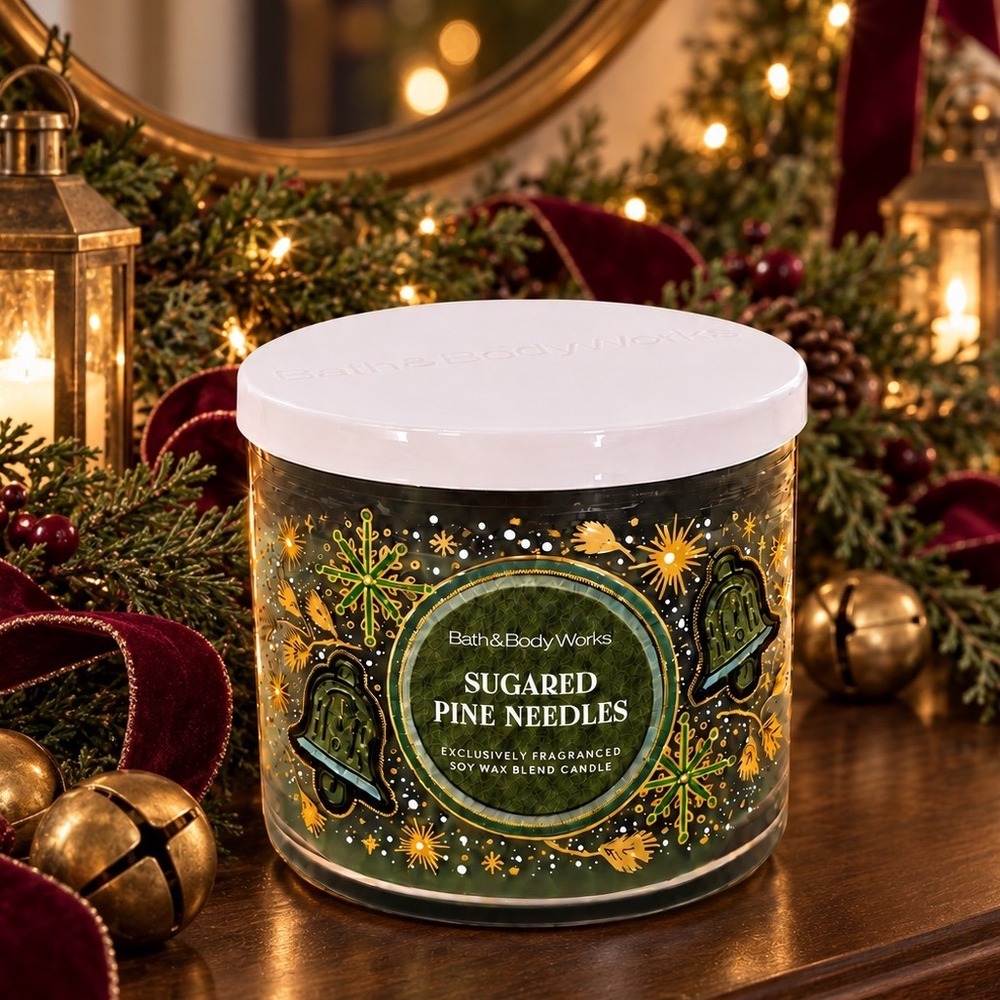 Bath & Body Works Sugared Pine Needles 3-Wick Scented Candle Box NEW 110-05